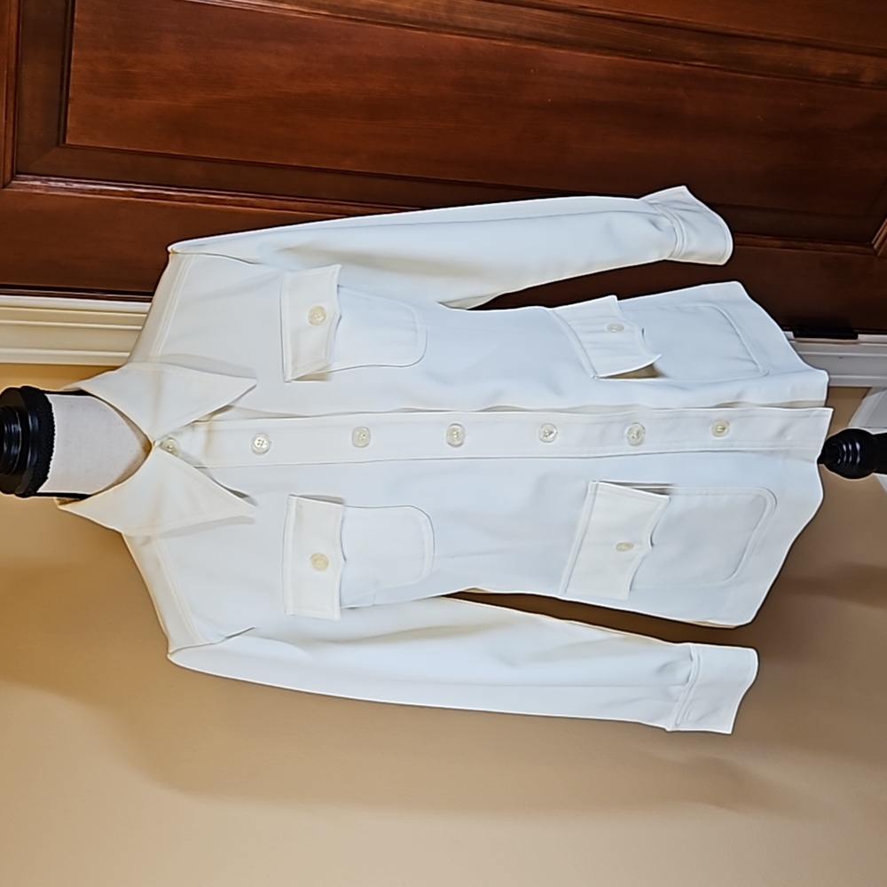 VINTAGE MARIANNE FASHION BLAZER BUTTON DOWN 13 CREAM COLOR WHITE 100% polyester